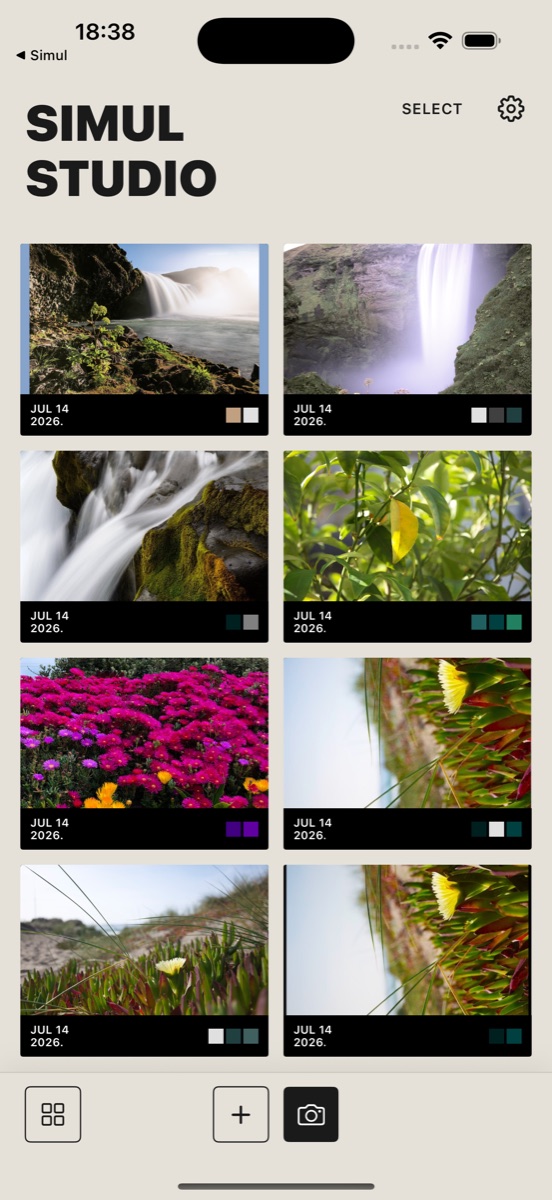 Simul gallery showing a set of photographs as a considered roll